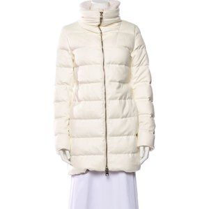 Herno Women's XL Ivory Silk Cashmere Down Puffer Jacket Coat